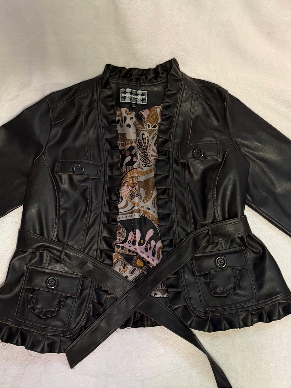 Y2K brownish black faux leather jacket size 2x